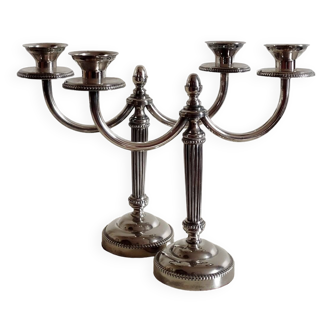 Duo of silver metal candlesticks