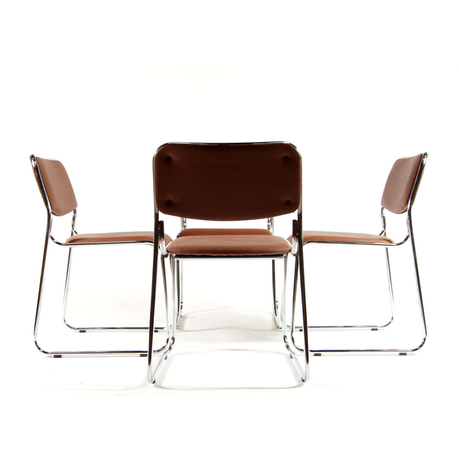 Set of 4 Danish chrome & faux leather dining chairs 80s