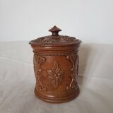Ancien pot à tabac en grès de Beauvaisis décor floral Parfait état