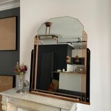 Art deco mirror, pink and black mirror pillar, France 1930