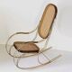 1970s Thonet-Style Rocking Chair, Brass & Wicker