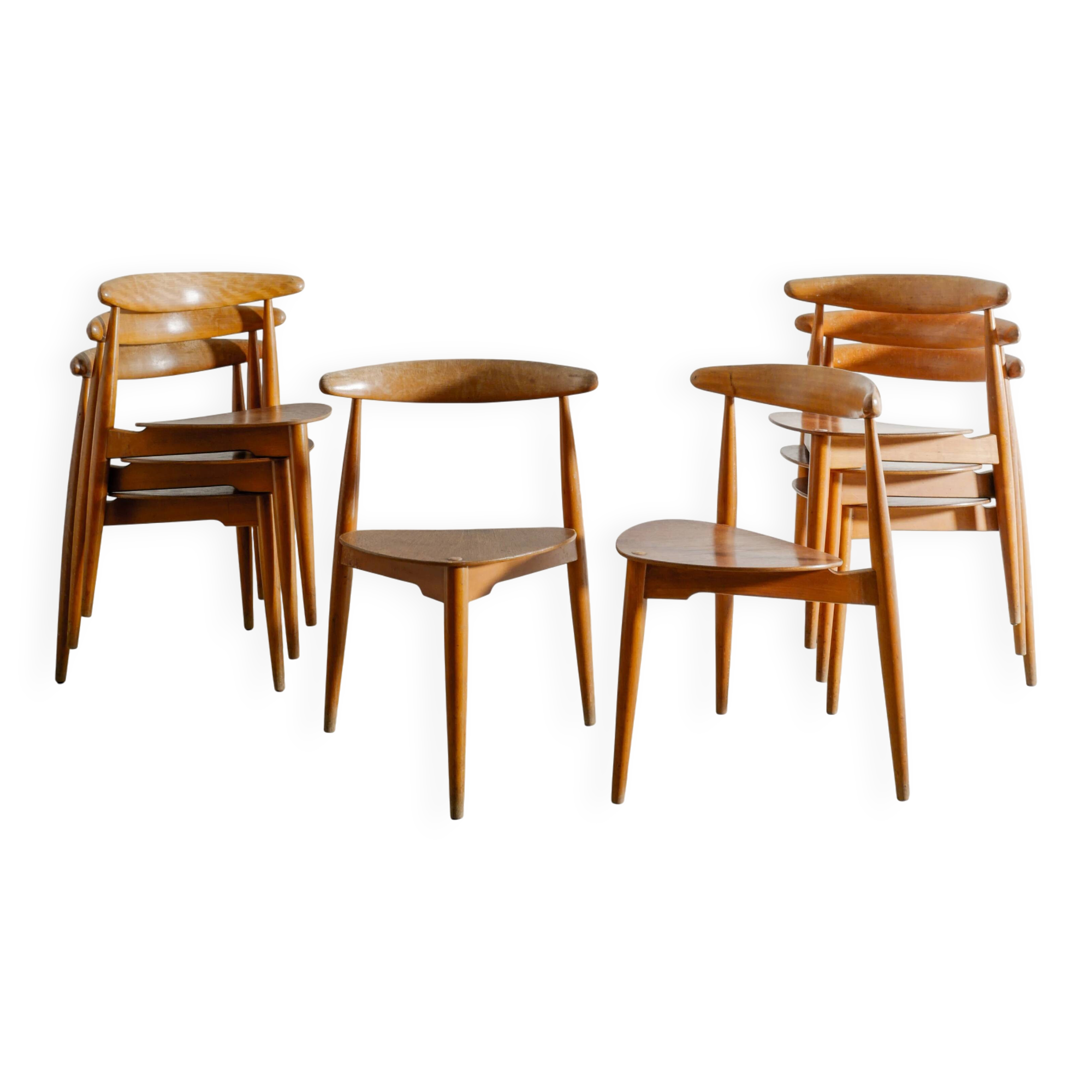 Set of Eight Danish Mid Century Heart Dining Chairs by Hans J Wegner, 1950s