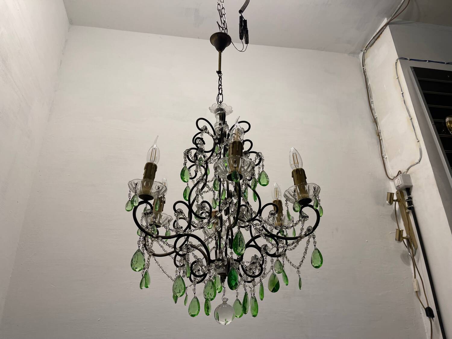 Green Macaroni Crystal Chandelier 1950’s