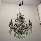 Lustre en cristal macaroni vert, années 1950