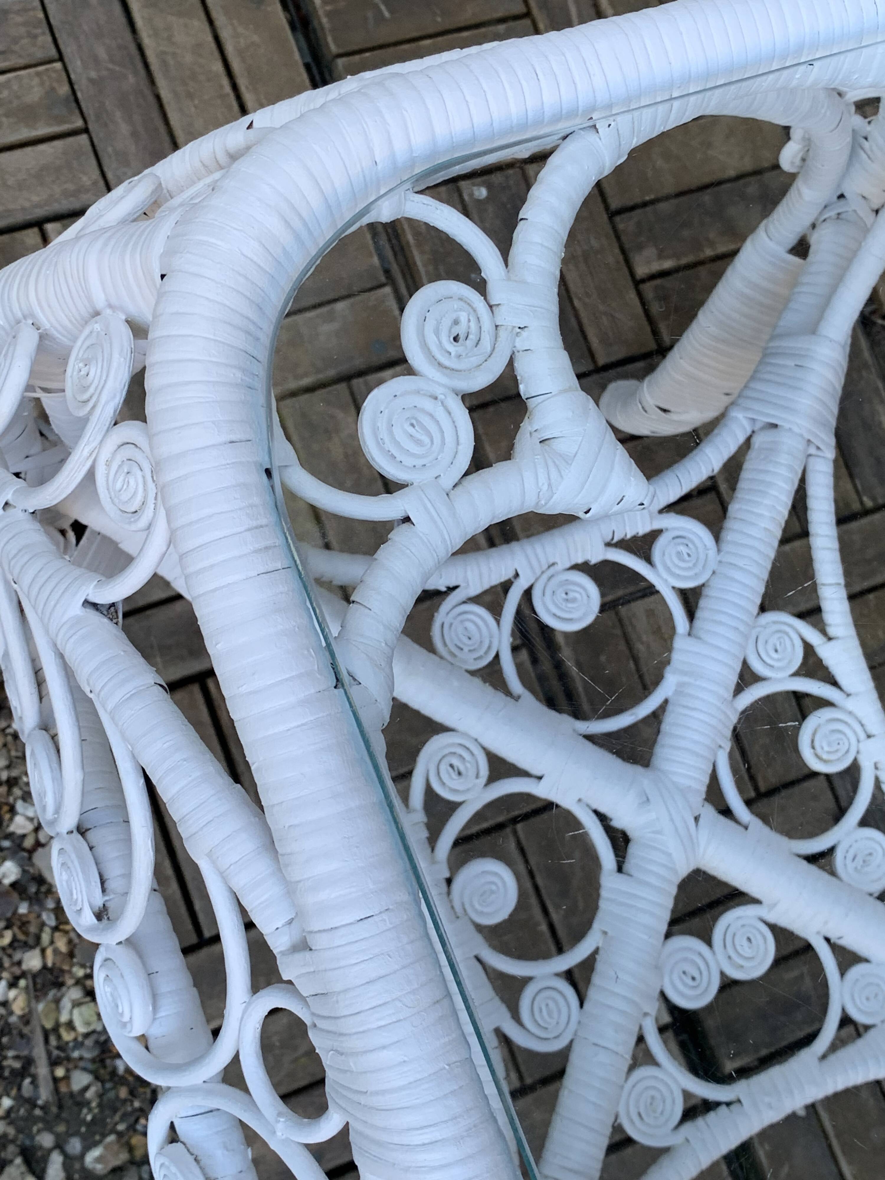 Peacock white rattan side table 1970