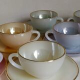 Six vintage iridescent pastel arcopal opaline cups