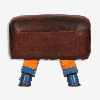 Vintage Czech Leather Turnbock Gym Stool Bench, 1930s