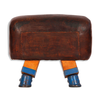 Vintage Czech Leather Turnbock Gym Stool Bench, 1930s