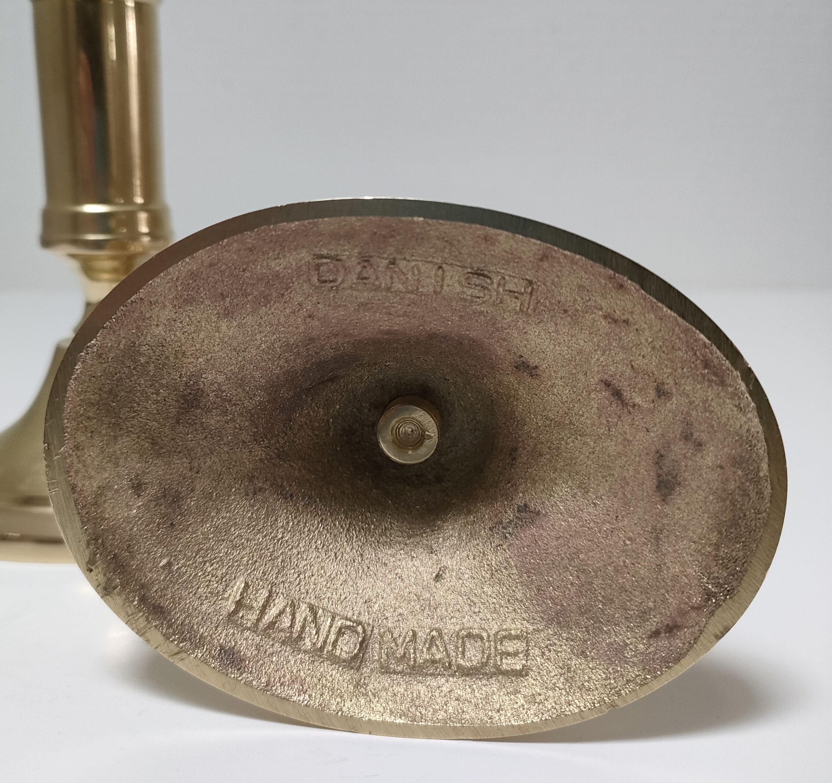 Pair of solid scandinavian danish handmade brass candle holders vintage