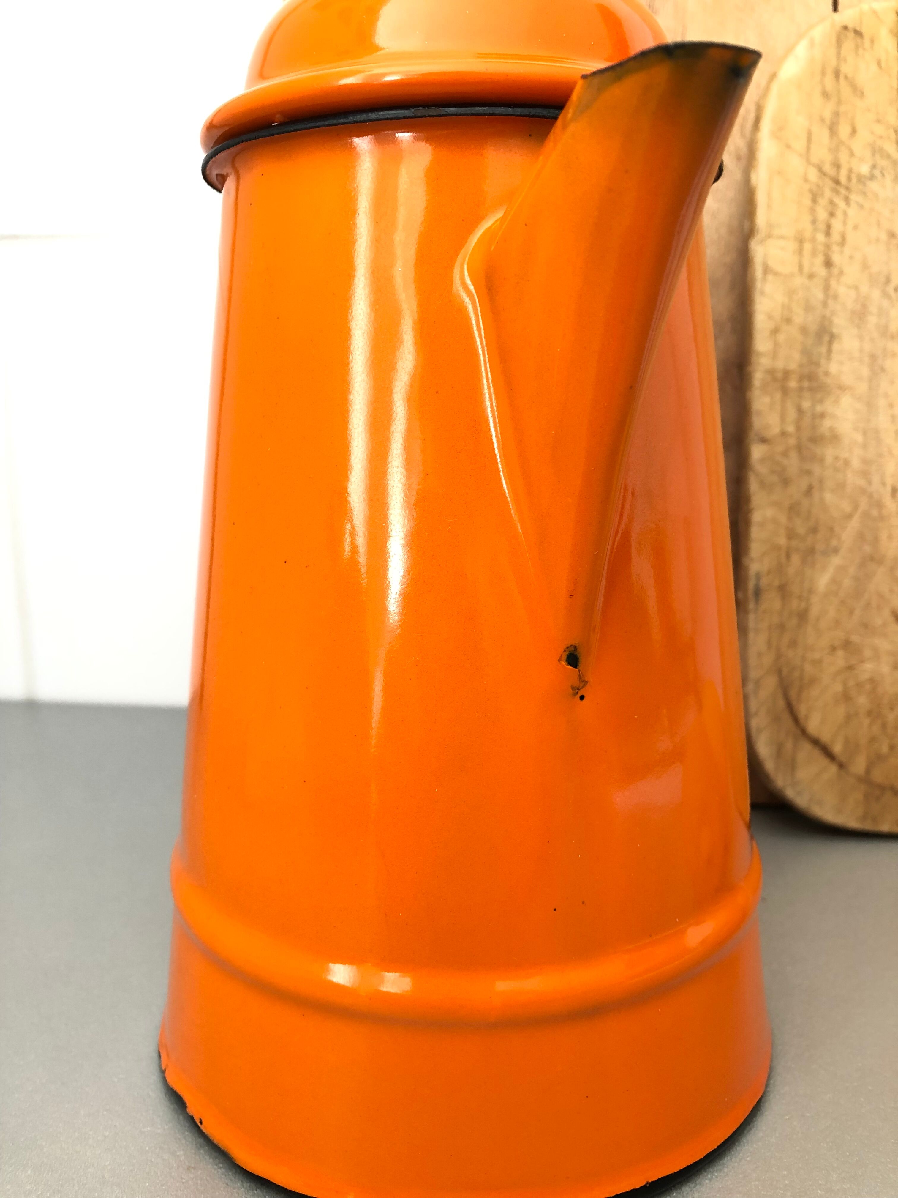 Orange enamelled coffee maker