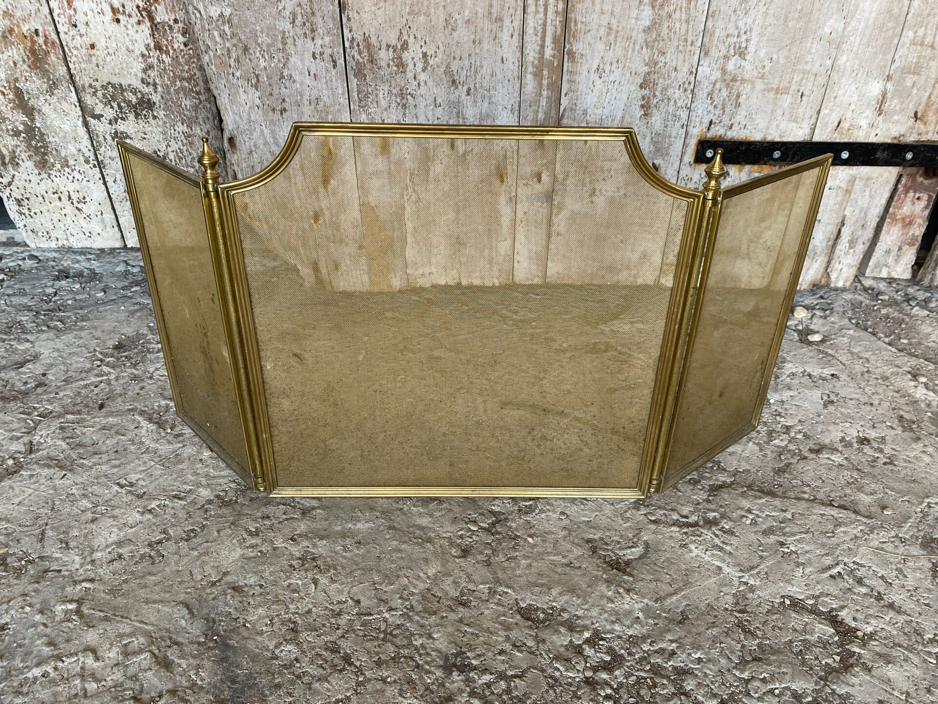 Fire Screen Grate Fireplace 3 Panels Brass 1970s Vintage