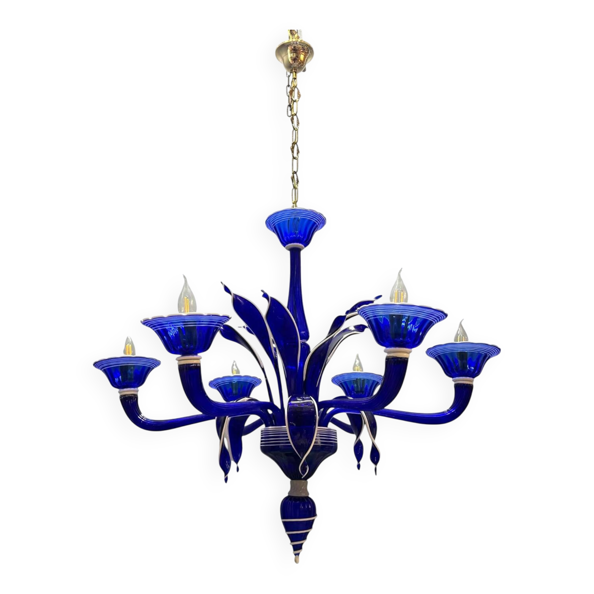 Vintage Blue and White Murano Chandelier, Italy, 1980s