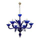 Vintage Blue and White Murano Chandelier, Italy, 1980s