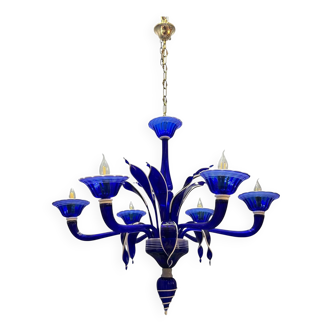 Vintage Blue and White Murano Chandelier, Italy, 1980s