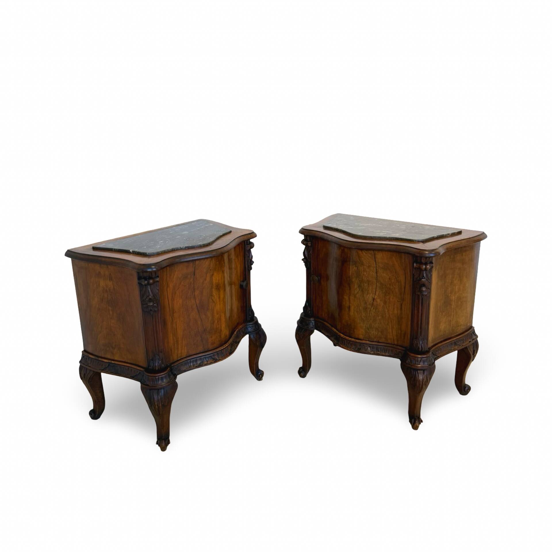 serpentine nightstands in walnut Art Deco