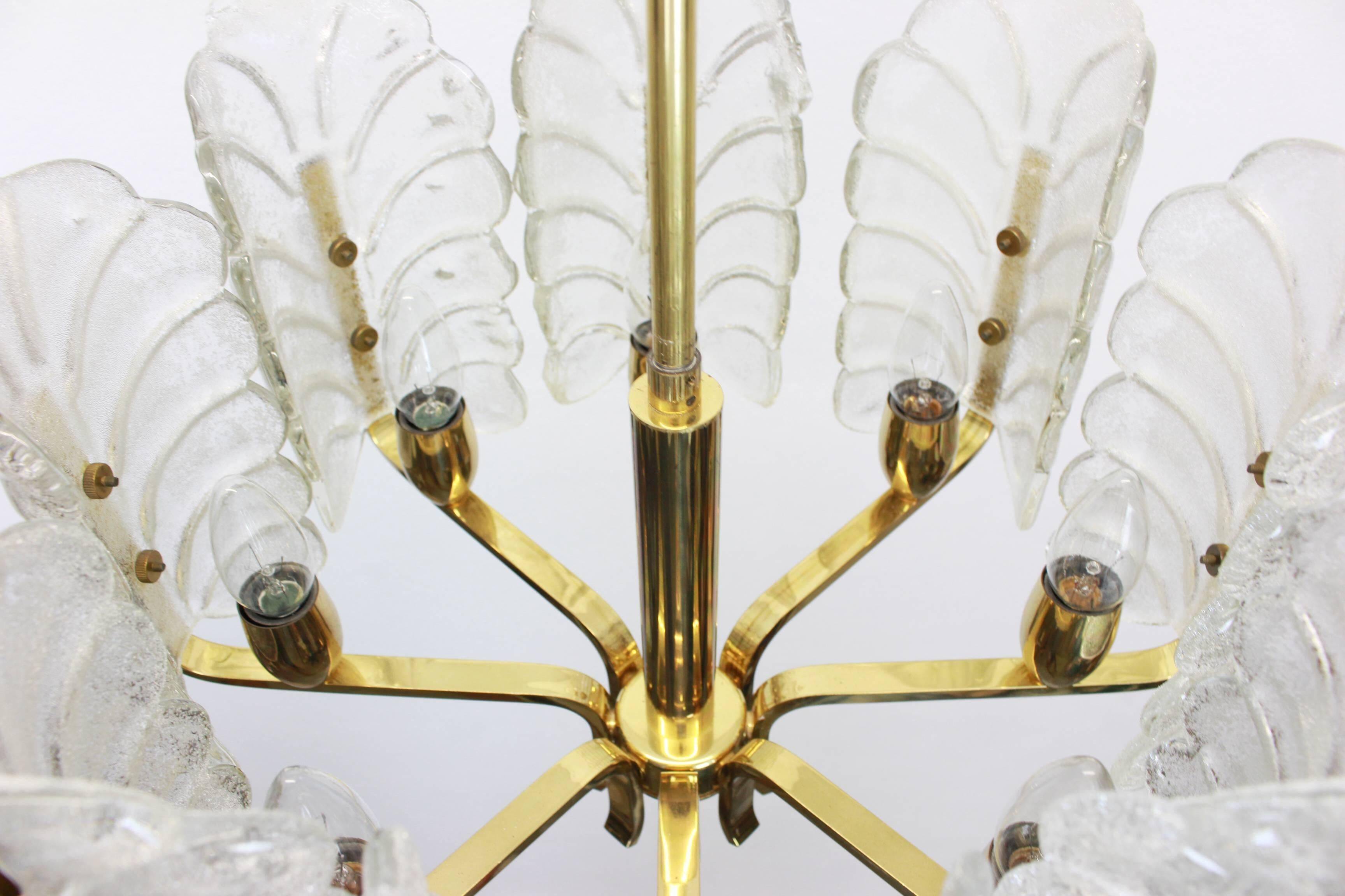 1 of 3 Stunning chandelier by Carl Fagerlund, Murano glass leaves, 1960s