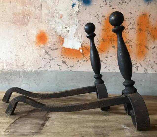Vintage andirons, pair of andirons, fireplace accessory, cast iron brass andirons
