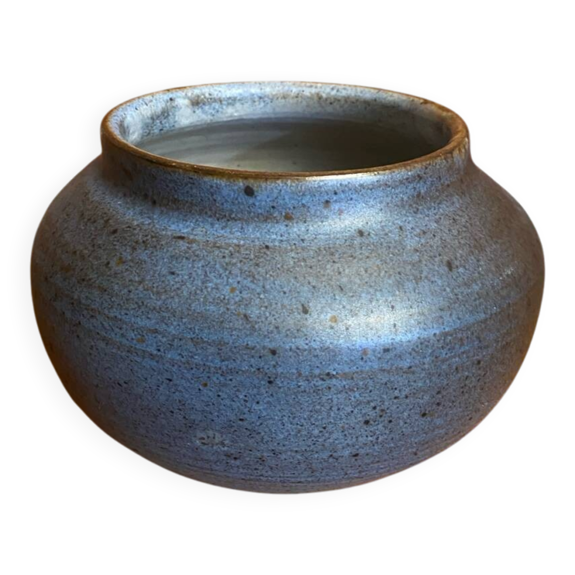 Vintage Blue-Brown Ceramic Ball Vase, Made in France