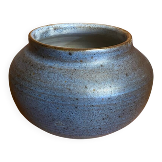 Vintage Blue-Brown Ceramic Ball Vase, Made in France