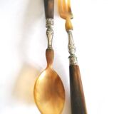 Antique horn salad cutlery – shell decoration 1900