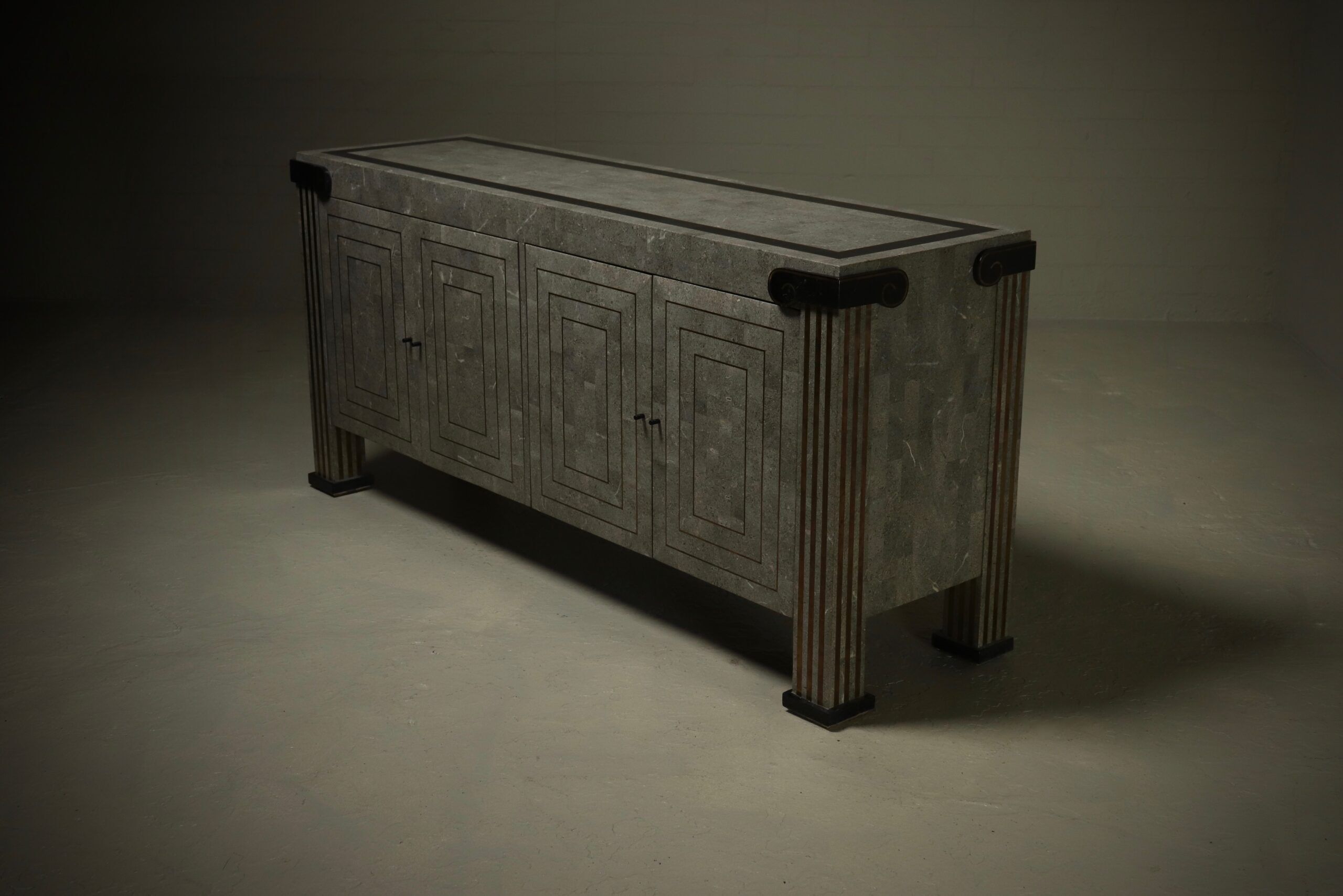 Maitland-Smith tessellated marble and brass sideboard 1980s