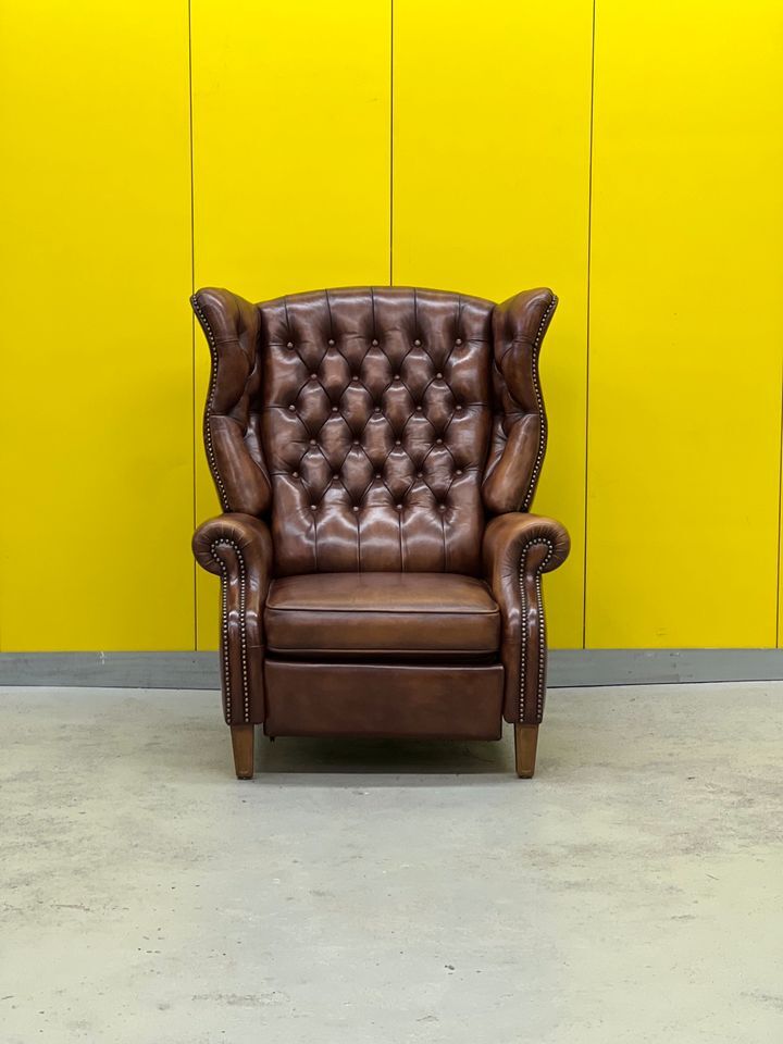 Fauteuil inclinable chesterfield vintage fait main marron