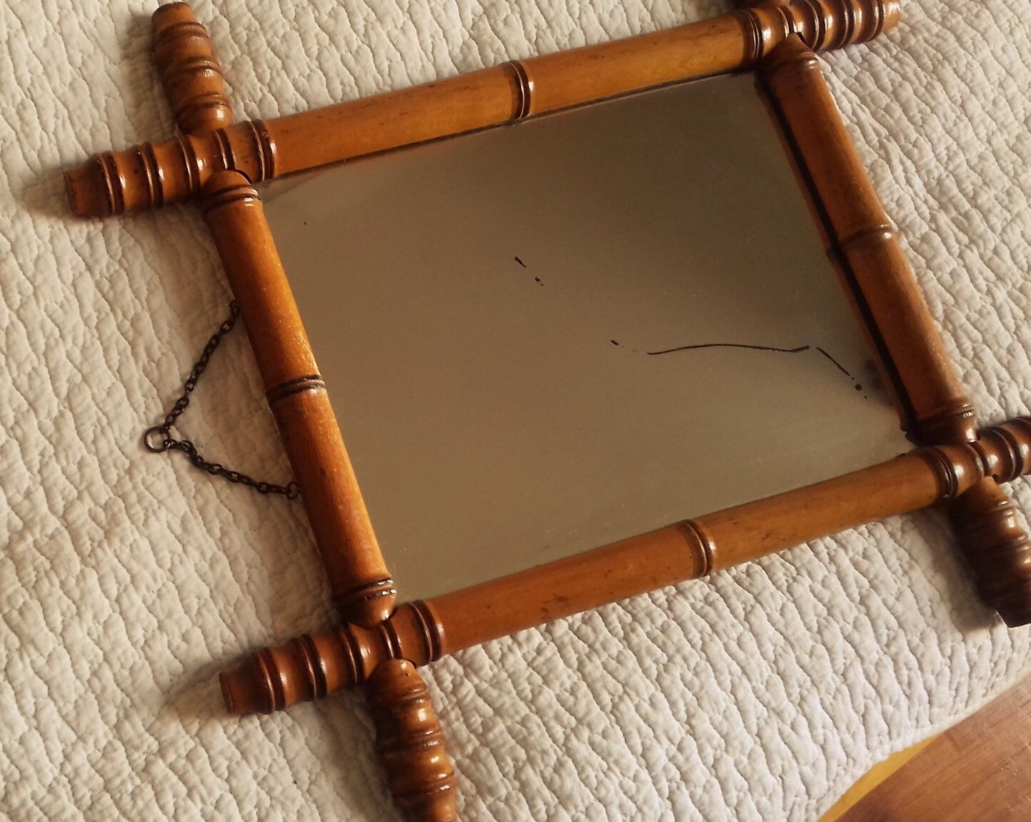 Vintage mirror turned bamboo wood chain years 30/50 - 40x46cm