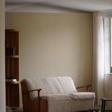 Modern Swedish two-seater independent sofa bed in pine and lambswool, 1950s.