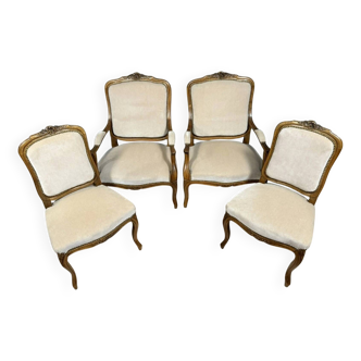 Set of Louis XV style seats in molded and carved wood circa 1900