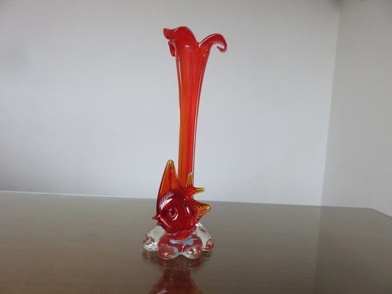 Soliflore murano "poisson" orange années 70