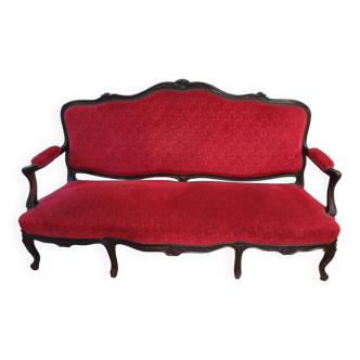 Antique Louis XV style red velvet settee