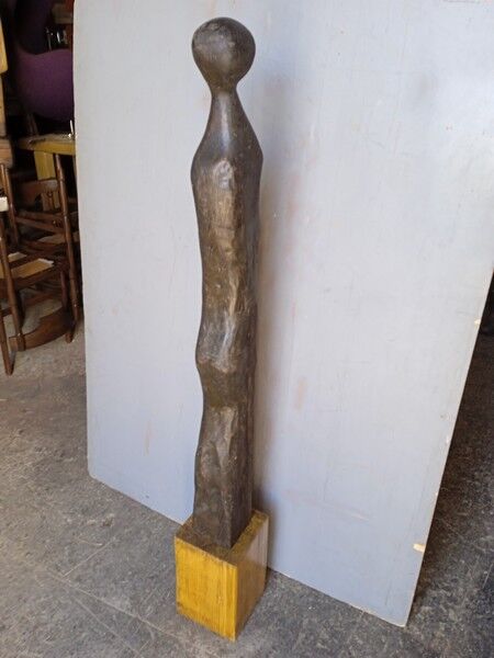 Large stylized sculpture ep 1950/60 carved wood + base
