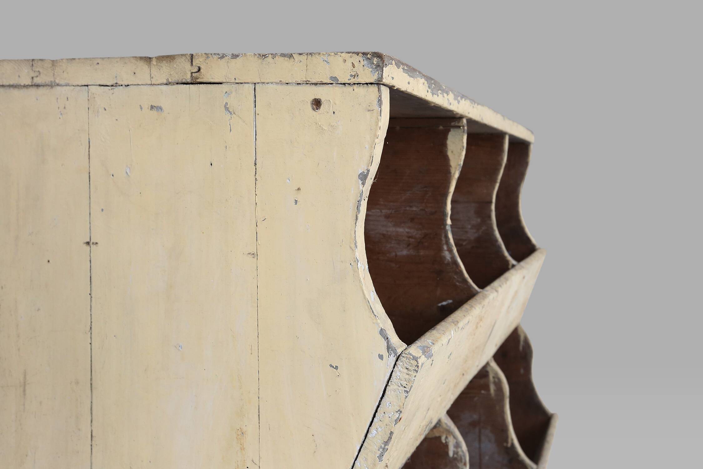 Unique industrial lacquered compartment cabinet with rich patina, France, 1890