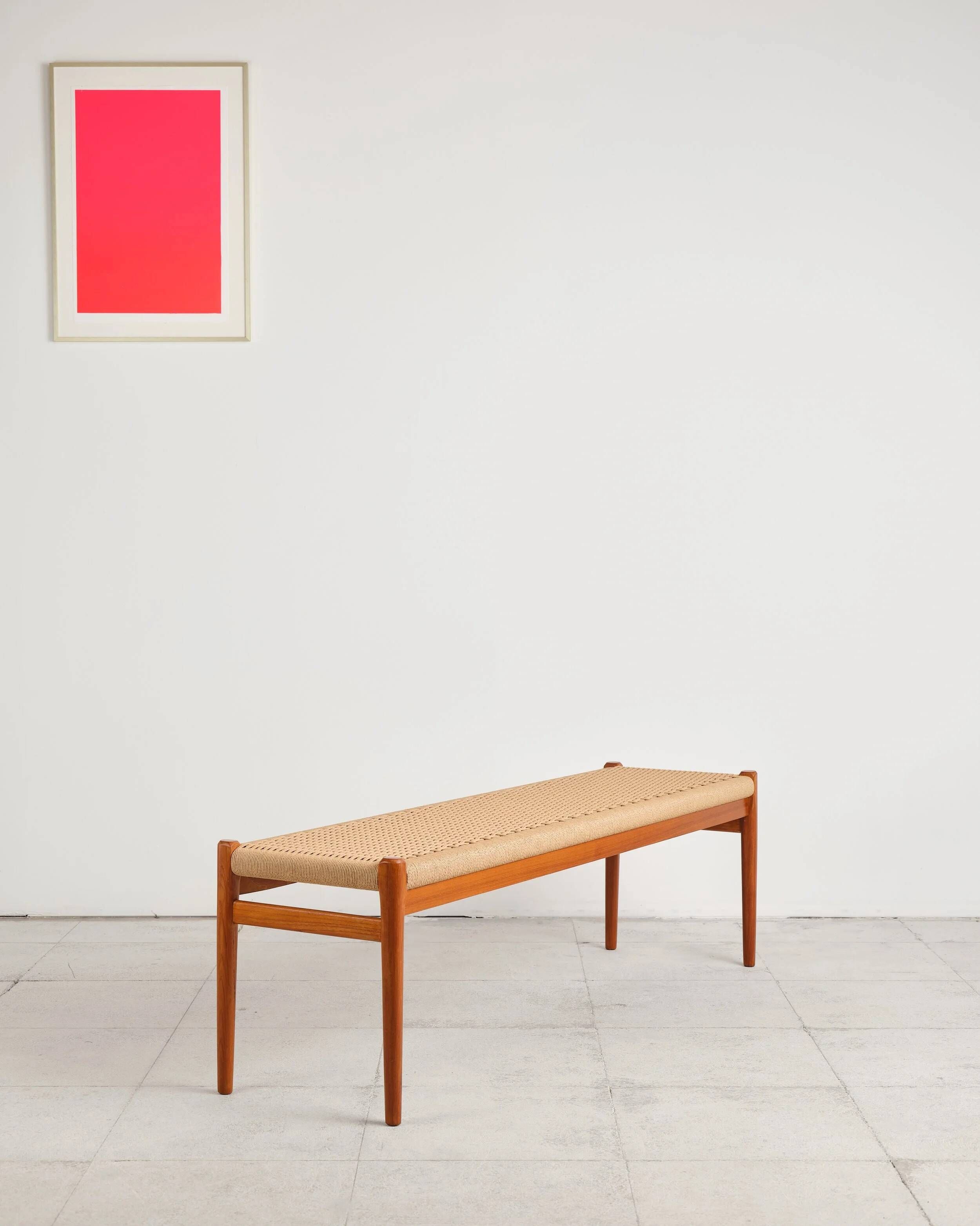 Large teak and rope bench by Niels O. Møller, Denmark, 1960s.