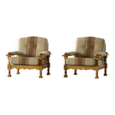 Milieu du XXe siècle, paire de fauteuils de salon signés Henning Kjærnulf, chêne et laine, années 1960