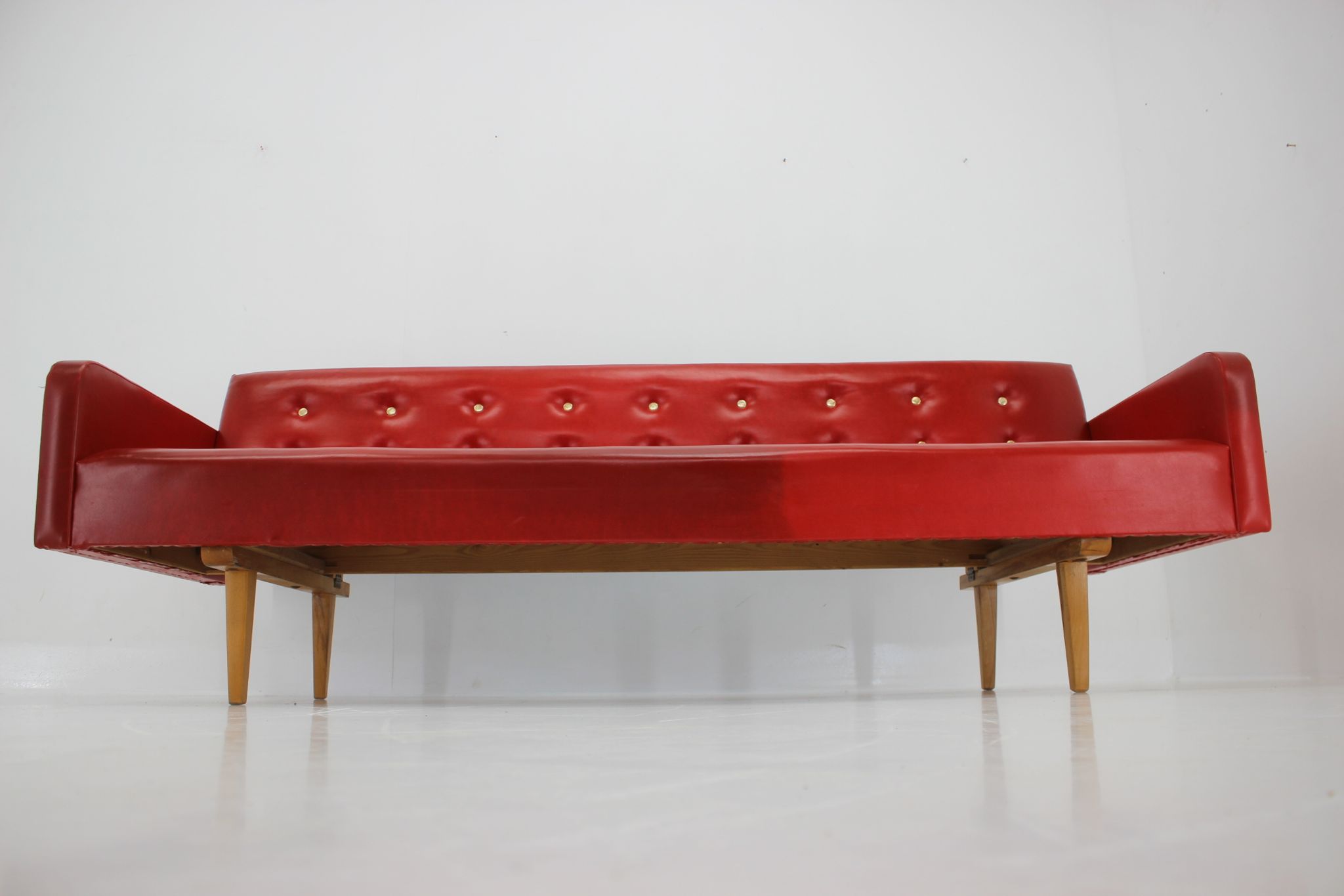 1970s Red Leatherette Sofa ,Czechoslovakia