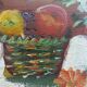Hst nature morte signé helman xx : bouquet fleurs vase fruits panier fenêtr
