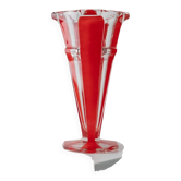 Grand vase en verre de Murano vintage avec noyau rouge - Art Déco italien des années 1970, élégant vase à fleurs.
