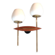Applique à deux lumières en teck, laiton doré et opaline blanche Maison Lunel 1960.