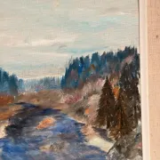 Original Swedish Oil on Canvas – “Landscape with River and Forest” by Kaj – Signed – Vintage & Framed – 60 × 52 cm (23.6" × 20.5")