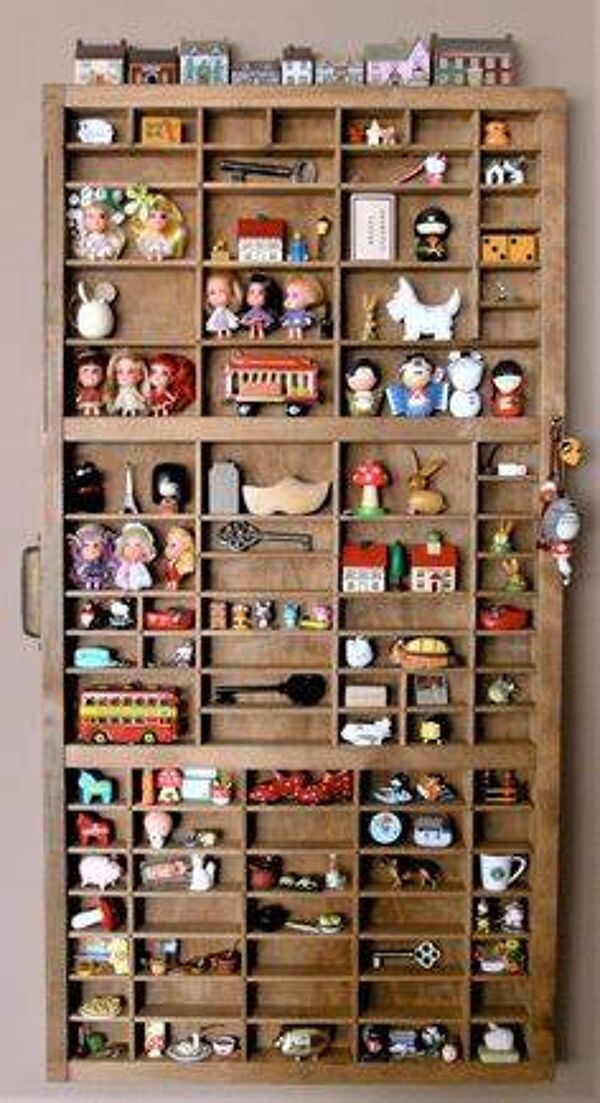 Lot 3 Casiers collection Rangement Bois Décoration  casier d'imprimerie pour collections
