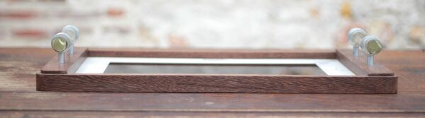 Plateau bois art déco, plateau bois avec poignées en verre,plateau déjeuner