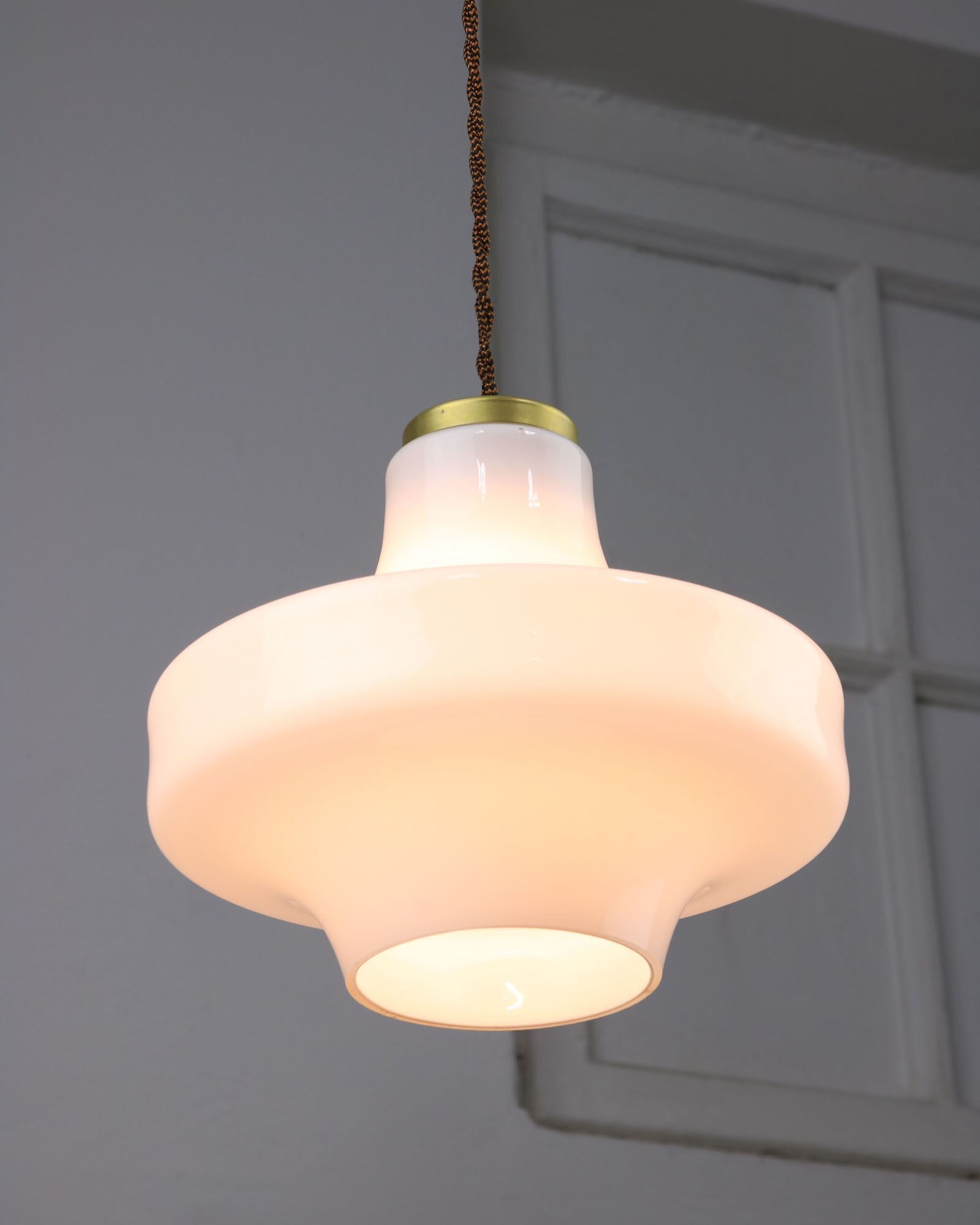 Mid-century white & brass pendant lamp