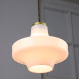Mid-century white & brass pendant lamp