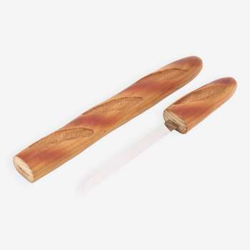 Couteau à pain en forme de baguette bois et inox