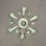 Venetian chandelier in opaline white and green Murano glass