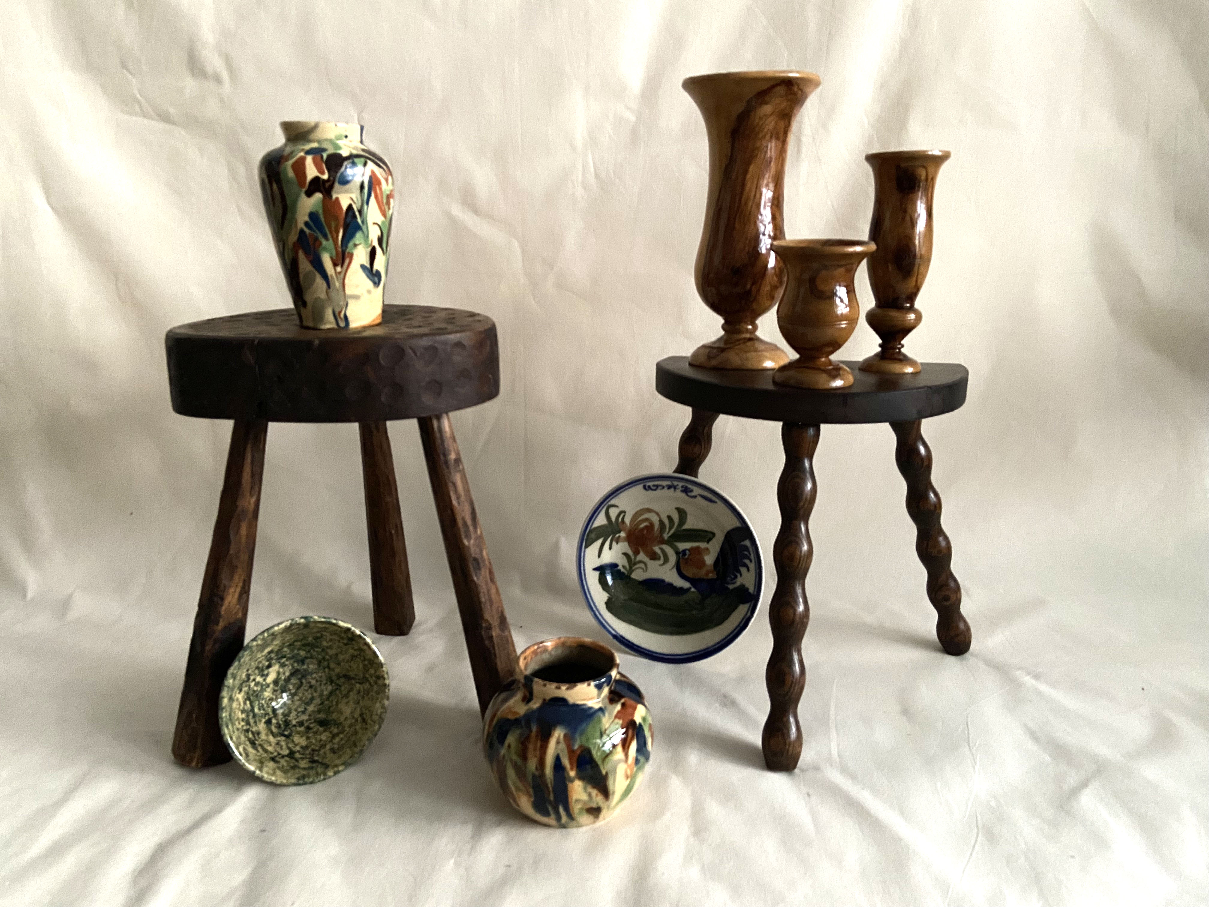 Tripod stool in turned wood