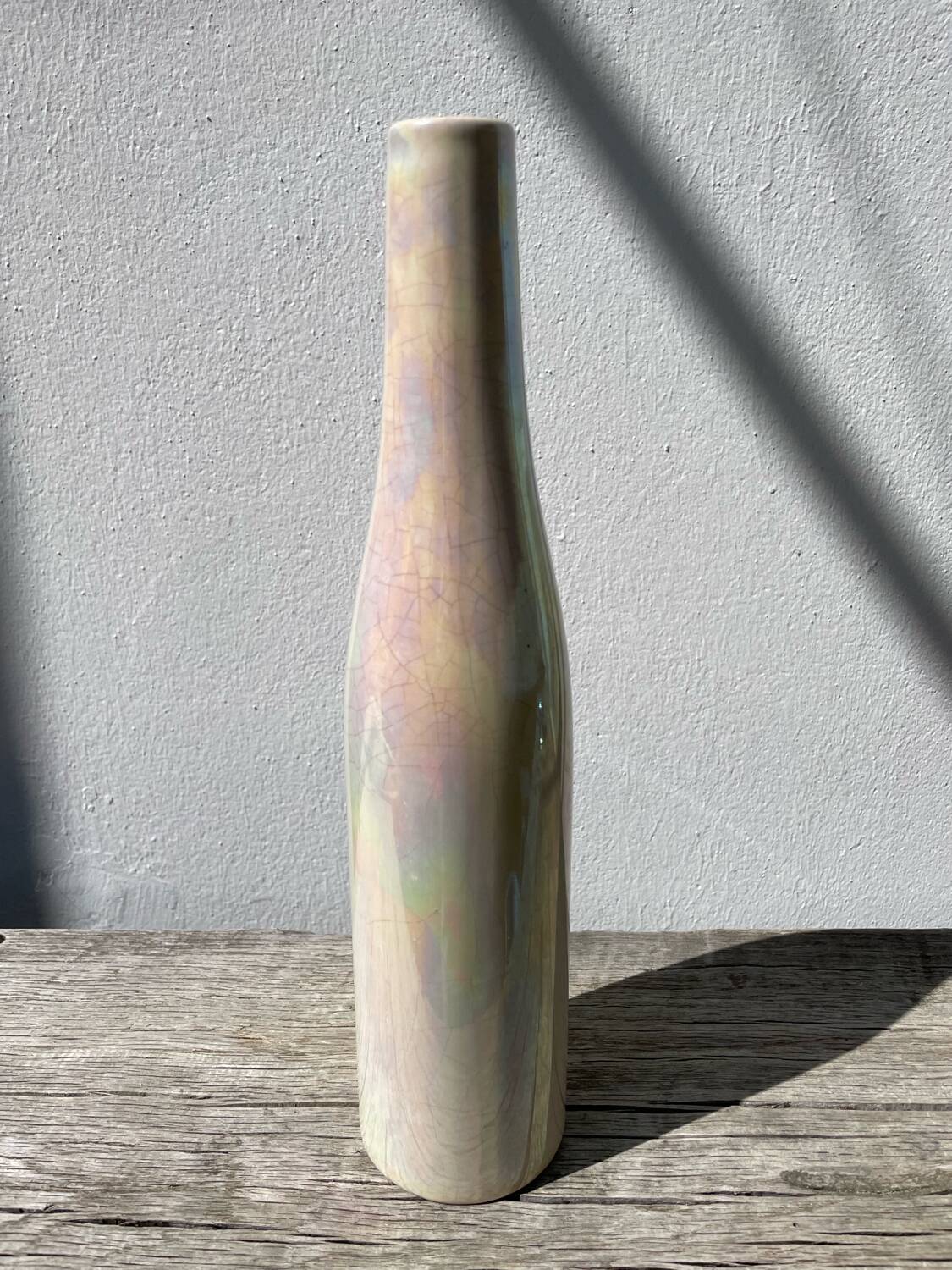 Iridescent white ceramic vase