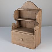 Hand-Carved Folk Art Pine Cutlery Rack with Drawer, 1950s