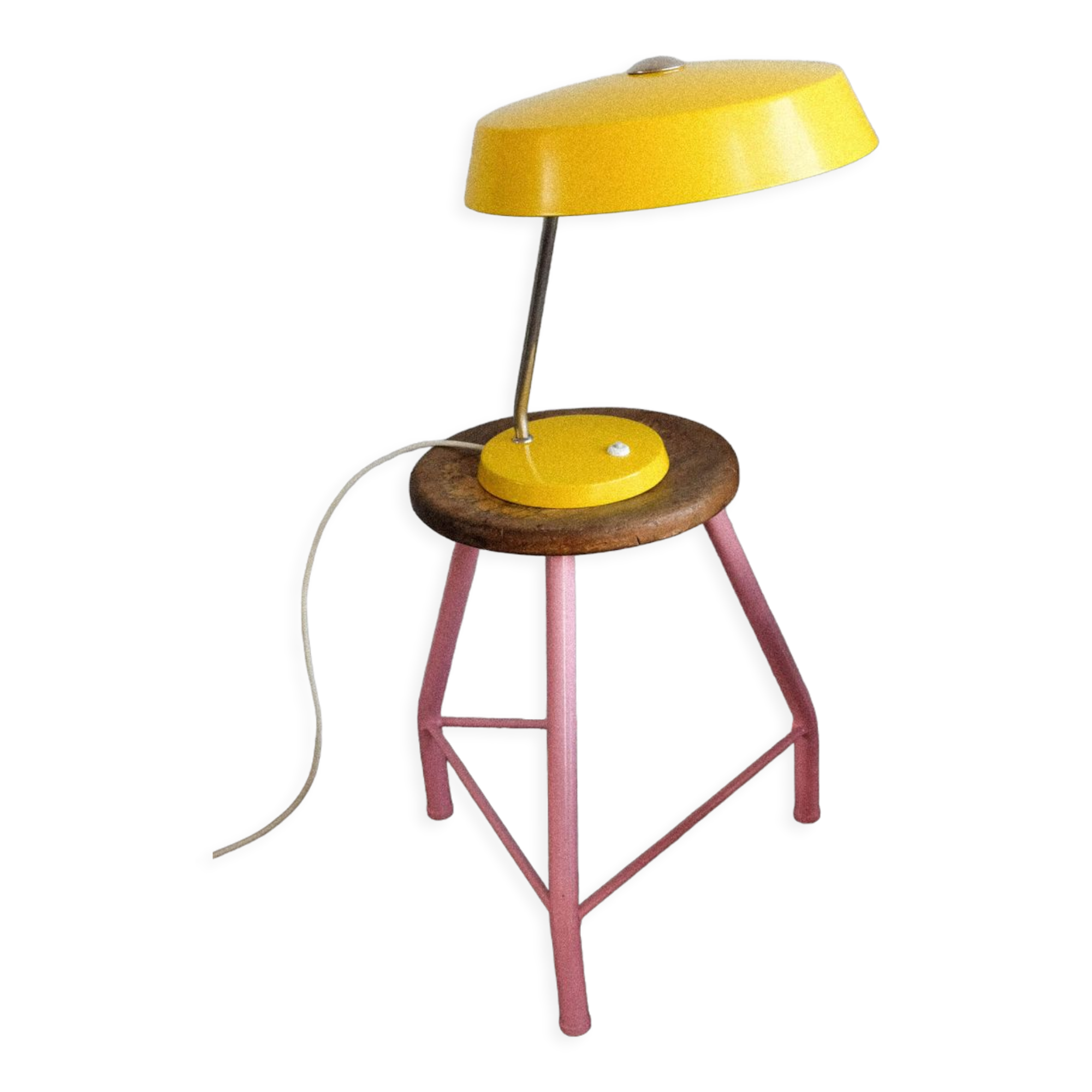 East germany vintage yellow table lamp by veb narva leuchtenbau, 1960s